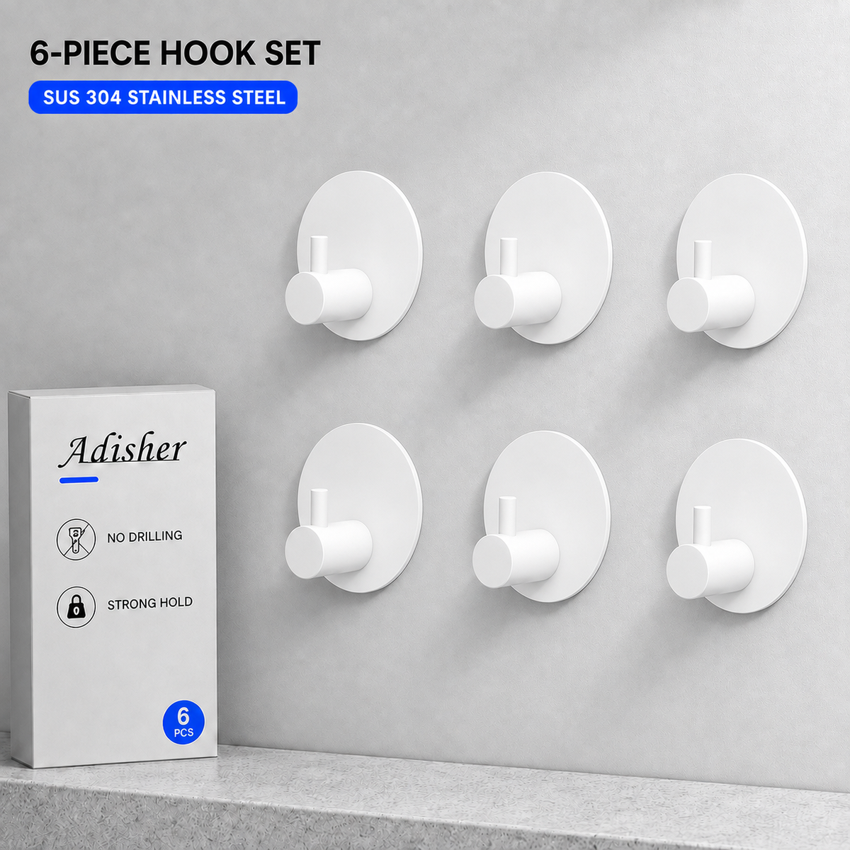 Self Adhesive Hooks 4 Pack Extra Sticky for Bathroom Kicthen Door Hanging