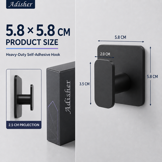 Large Self Adhesive Hooks 4 Pack, Over 10kg Load - Stick on Hooks Heavy Duty Stainless Steel, Strong Sticky for Hanging Towel, Coat, Robe, Tea Towel Holder for Door or on Wall - Black