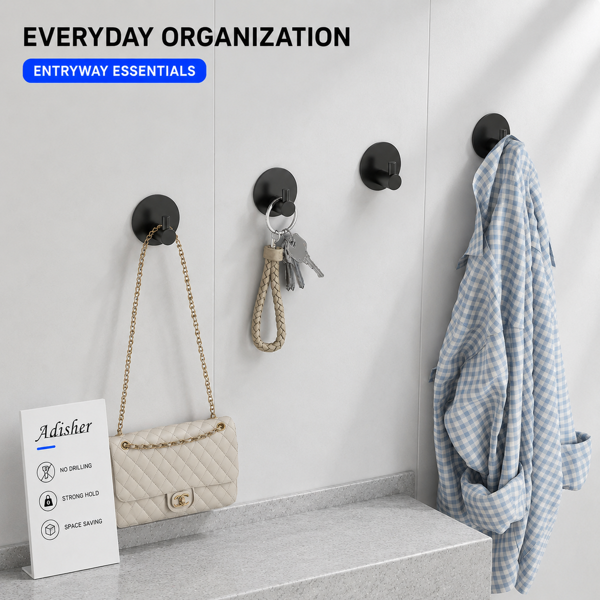 Self Adhesive Hooks 4 Pack Extra Sticky for Bathroom Kicthen Door Hanging