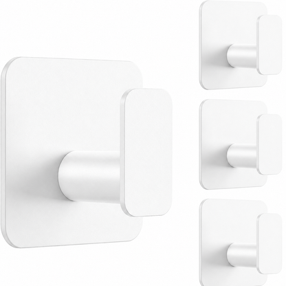 Large Self Adhesive Hooks 4 Pack, Over 10kg Load - Stick on Hooks Heavy Duty Stainless Steel, Strong Sticky for Hanging Towel, Coat, Robe, Tea Towel Holder for Door or on Wall - Black