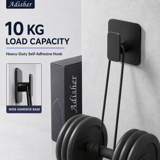 Large Self Adhesive Hooks 4 Pack, Over 10kg Load - Stick on Hooks Heavy Duty Stainless Steel, Strong Sticky for Hanging Towel, Coat, Robe, Tea Towel Holder for Door or on Wall - Black