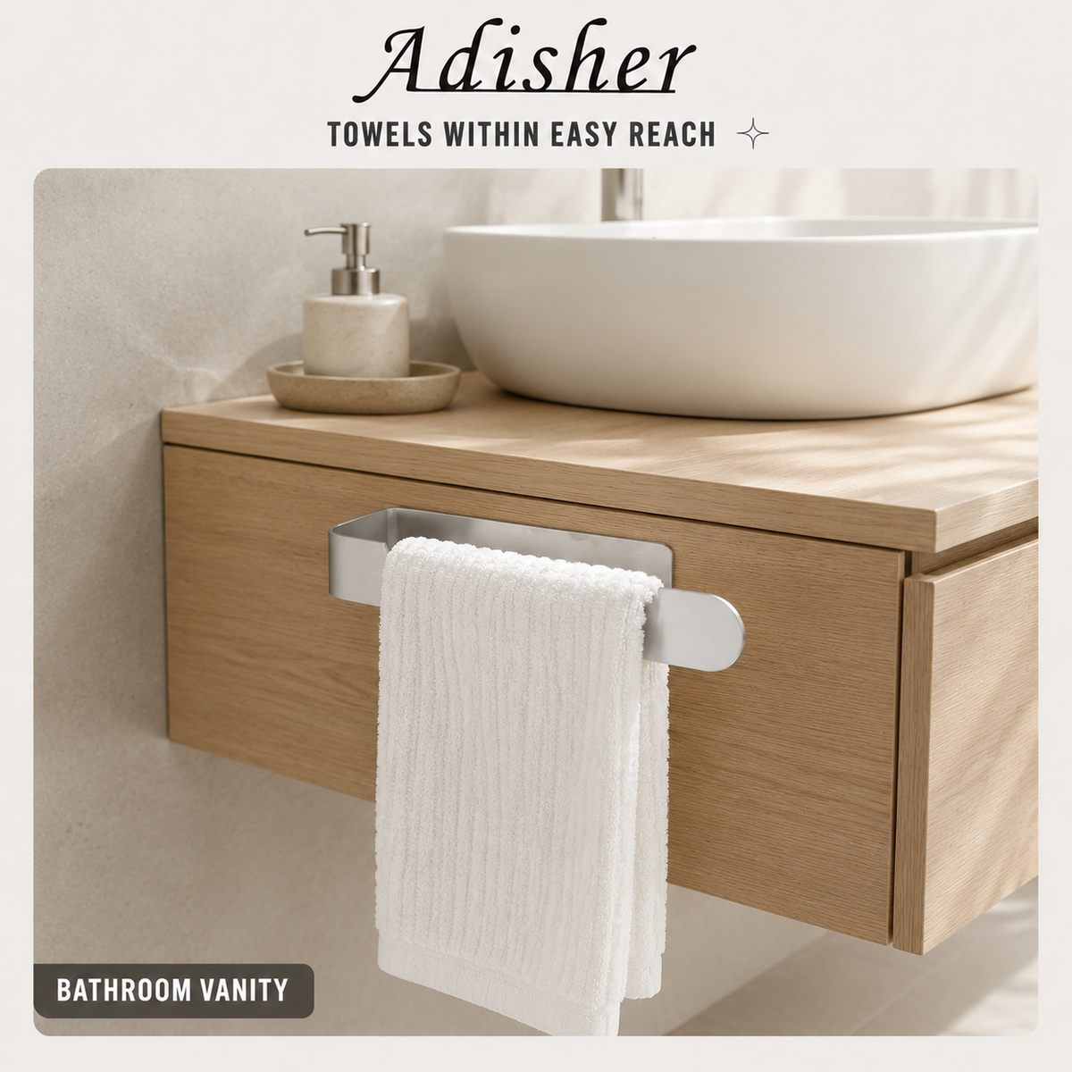Hand Towel Holder, Self Adhesive Towel Ring, Stainless Steel, Silver